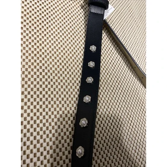 Steve Madden Faux Leather Belt‎ Womens Medium Black Bling NWT Only 1 - Picture 3 of 6